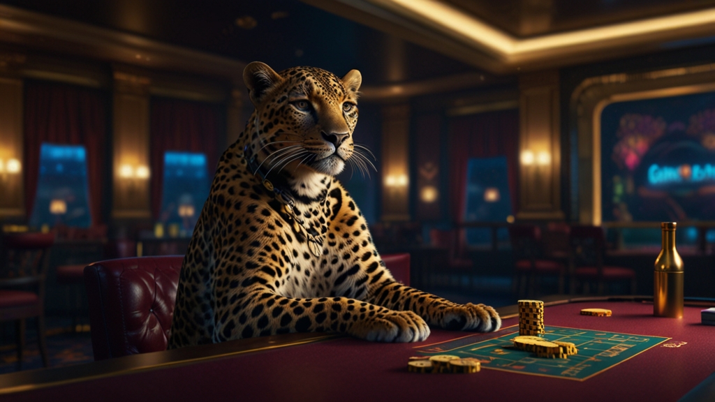 Tablet con bonus di benvenuto in un casinò buio e dettagli leopardati